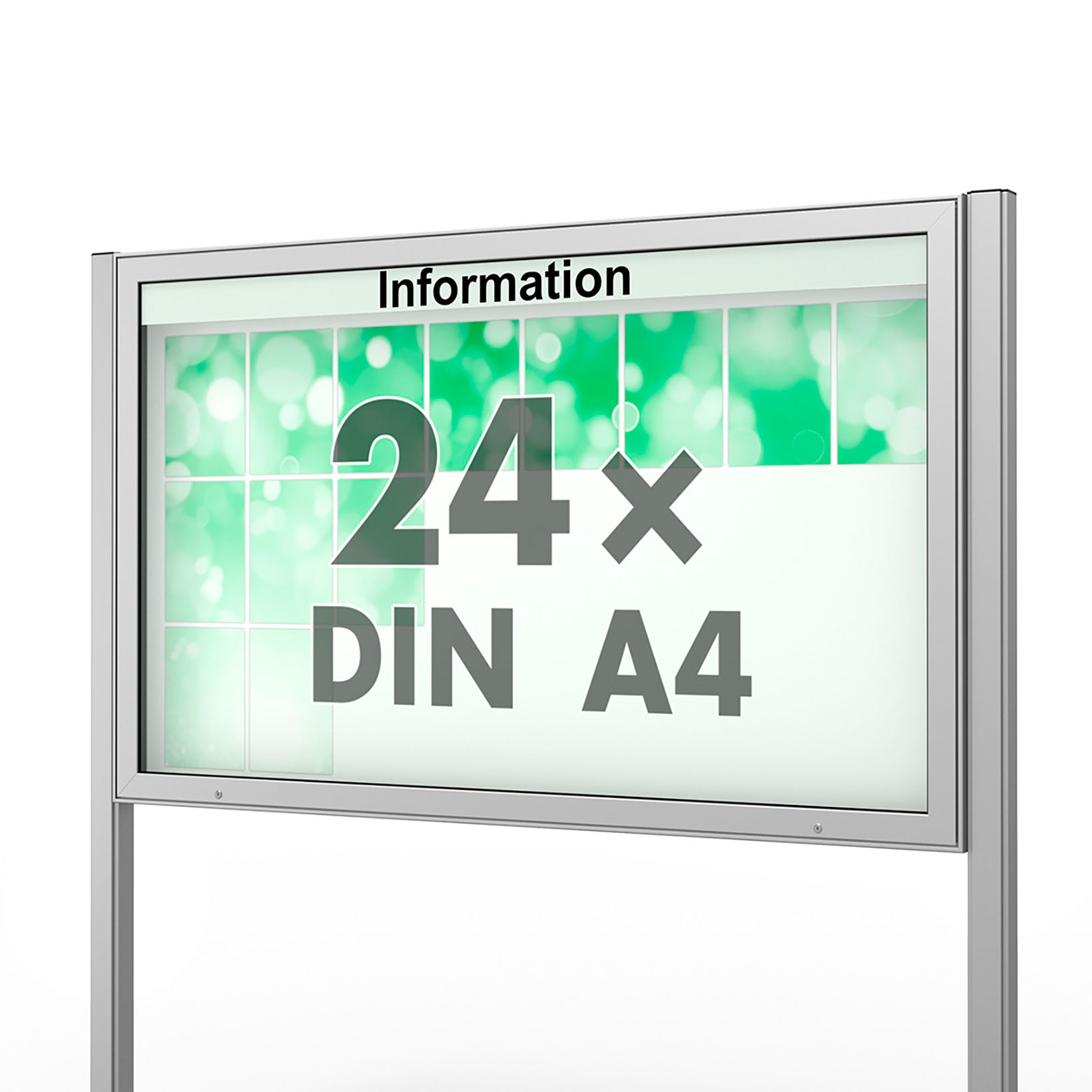 24 x DIN A4 Schaukasten Plenum eckig - der "Klassiker" - 100mm Bautiefe - mit Pfosten und optionaler LED-Beleuchtung