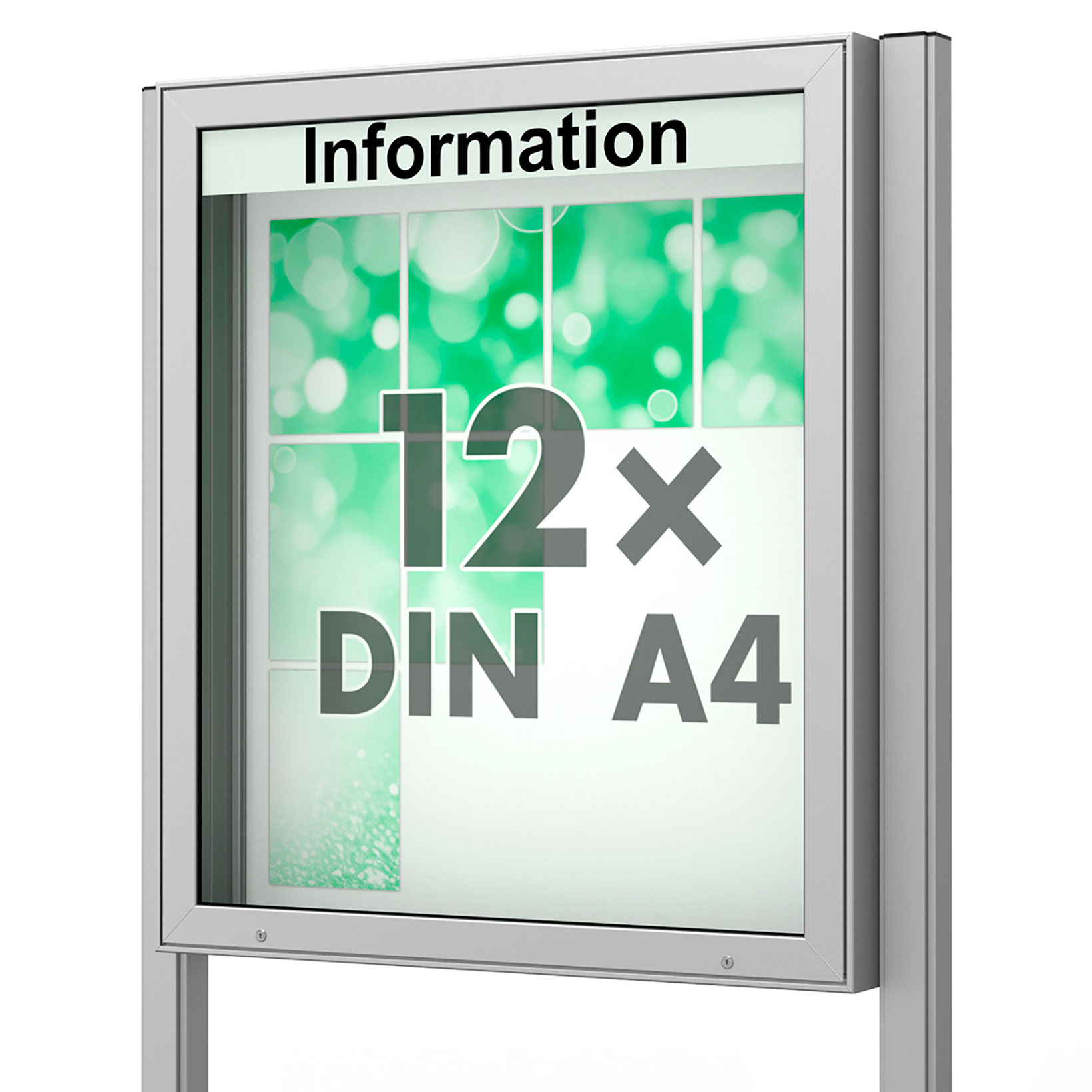 12 x DIN A4 Schaukasten Plenum eckig - der "Klassiker" - 210mm Bautiefe - mit Standbeinen und optionaler LED-Beleuchtung